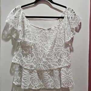 Worthington White Puff Sleeve Ruffled Blouse Medium